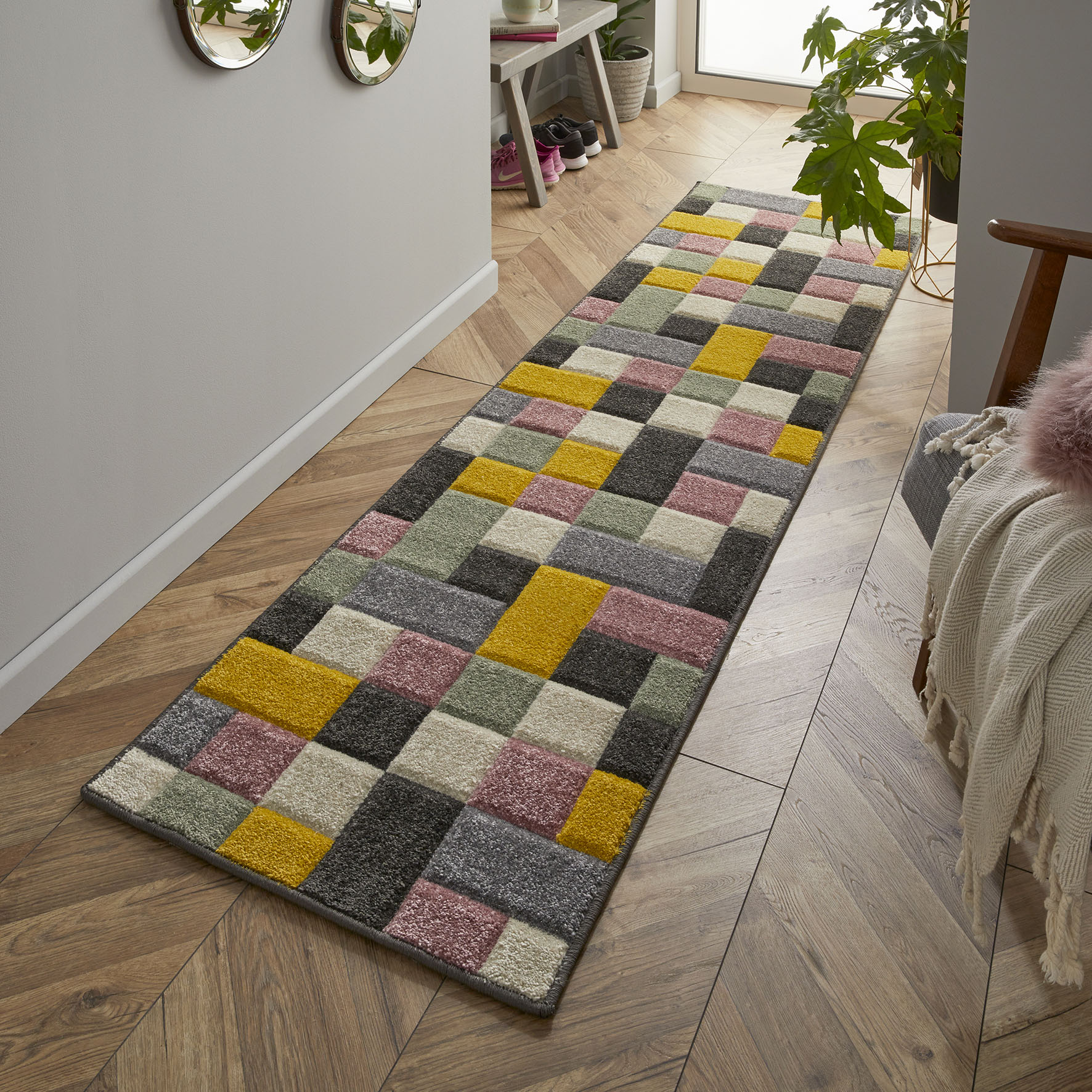 Portland 151 X Geometric Block Runner Rugs In Multi